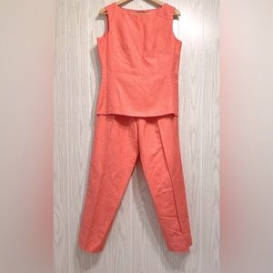 Amanda Smith Size 12 Coral Linen Suit Sleeveless Top Blouse Pants Size 14 NWT